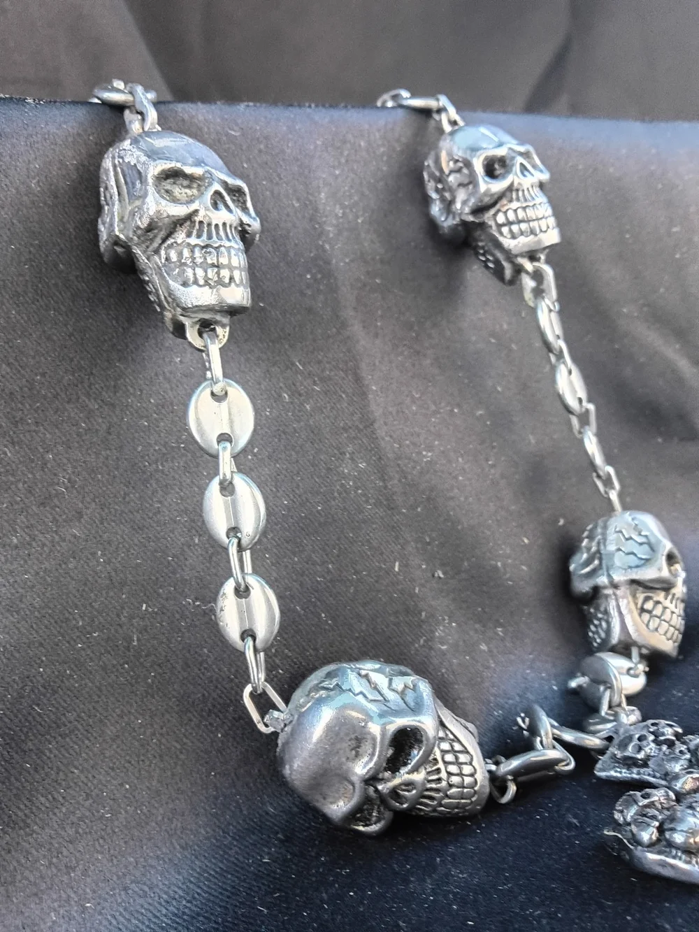 Men's Skull Link Cross Necklace - Silver Tone